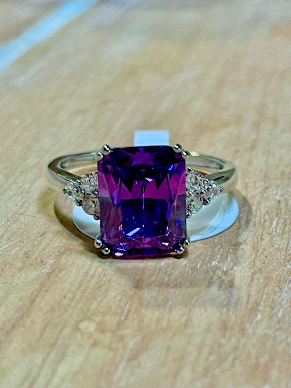 Genuine Amethyst Ring with Side Accents Set in 925 Sterling Silver - Picture 5 of 5